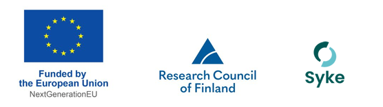 Logos of EU-NextGeneration, Academy of Finland and Finnish Environment Institute (Syke)